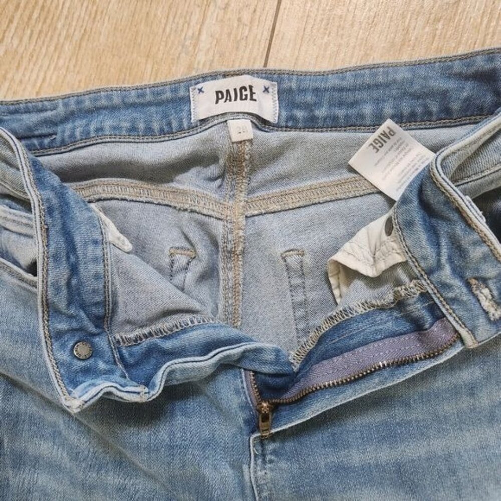 Paige Hoxton High-Rise Slim Raw Hem Jeans - Blue Size 28 - Picture 7 of 16